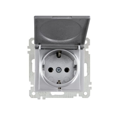 Розетка 1-ая (скрытая, с/з, с крышкой) серебро, ELITRA, MUTLUSAN