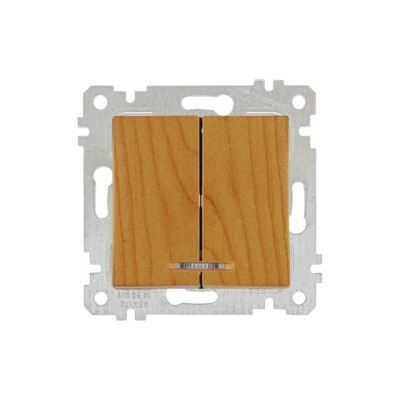 Выключатель 2-клав. (с подсветкой, скрытый, без рамки, винт. зажим) дуб, RITA, MUTLUSAN