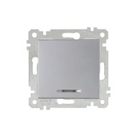 Выключатель 1-клав. (с подсветкой, скрытый, без рамки, винт. зажим) серебро, RITA, MUTLUSAN