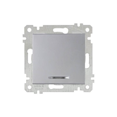 Выключатель 1-клав. (с подсветкой, скрытый, без рамки, винт. зажим) серебро, RITA, MUTLUSAN