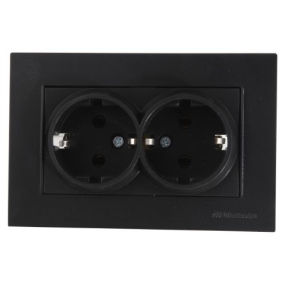 Розетка 2-ая (скрытая,с/з) черная, RITA, MUTLUSAN