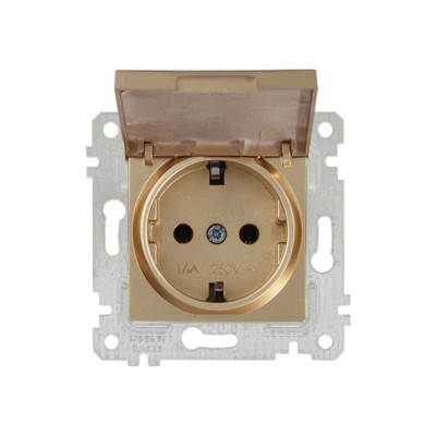 Розетка 1-ая (скрытая, без рамки, с/з, с крышкой) золото, RITA, MUTLUSAN