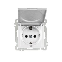 Розетка 1-ая (скрытая, без рамки, с/з, с крышкой) белая, DARIA, MUTLUSAN