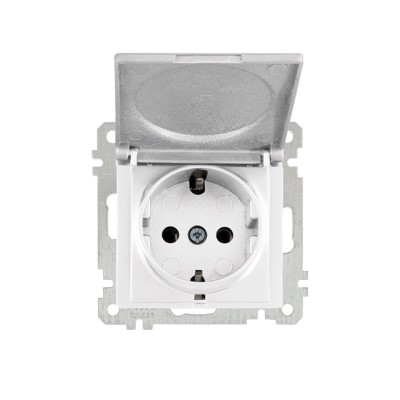 Розетка 1-ая (скрытая, без рамки, с/з, с крышкой) белая, DARIA, MUTLUSAN