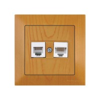 Розетка телефонная + компьютерная (RJ12+Cat5e, скрытая) дуб, DARIA, MUTLUSAN Розетка телефонная + компьютерная (RJ12+Cat5e, скрытая) дуб, DARIA, MUTLUSAN