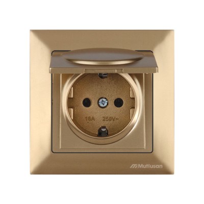 Розетка 1-ая (скрытая, с/з, с крышкой) золото, DARIA, MUTLUSAN