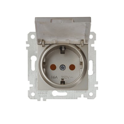 Розетка 1-ая (скрытая, без рамки, с/з, шторки, с крышкой) титан, RITA, MUTLUSAN