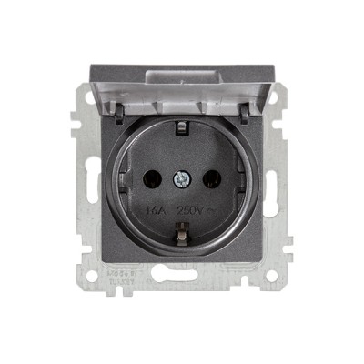 Розетка 1-ая (скрытая, без рамки, с/з, с крышкой) дымчатая, RITA, MUTLUSAN