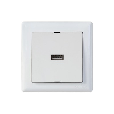 Розетка 1-ая USB (скрытая, горизонт.) белая, DARIA, MUTLUSAN
