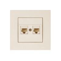 Розетка компьютерная 2xRJ45 (Cat6, скрытая) кремовая, RITA, MUTLUSAN Розетка компьютерная 2xRJ45 (Cat6, скрытая) кремовая, RITA, MUTLUSAN