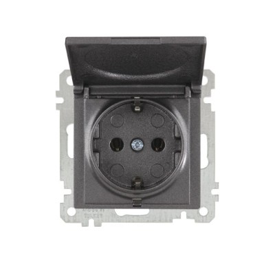 Розетка 1-ая (скрытая, с/з, с крышкой) дымчатая, ELITRA, MUTLUSAN