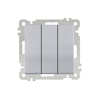Выключатель 3-клав. (скрытый, винт. зажим) серебро, ELITRA, MUTLUSAN
