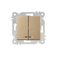 Выключатель 2-клав. (с подсветкой, скрытый, без рамки, винт. зажим) золото, RITA, MUTLUSAN Выключатель 2-клав. (с подсветкой, скрытый, без рамки, винт. зажим) золото, RITA, MUTLUSAN