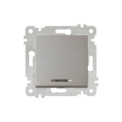 Выключатель 1-клав. (с подсветкой, скрытый, без рамки, винт. зажим) титан, RITA, MUTLUSAN