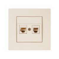 Розетка телефонная + компьютерная (RJ12+Cat5e, скрытая) кремовая, RITA, MUTLUSAN Розетка телефонная + компьютерная (RJ12+Cat5e, скрытая) кремовая, RITA, MUTLUSAN