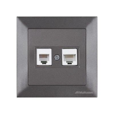 Розетка телефонная + компьютерная (RJ12+Cat5e, скрытая) дымчатая, DARIA, MUTLUSAN