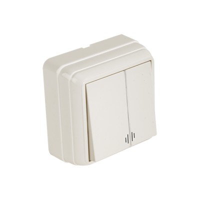 Выключатель 2-клав. (с подсветкой, открытый) кремовый, BRON, MUTLUSAN