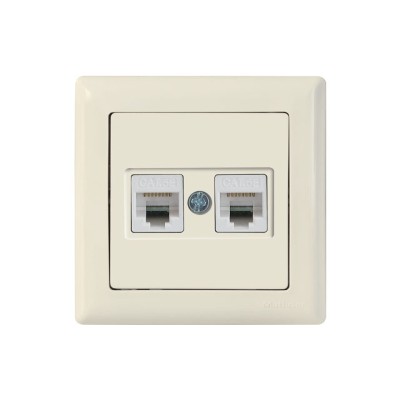 Розетка компьютерная 2xRJ45 (Cat6, скрытая) кремовая, DARIA, MUTLUSAN
