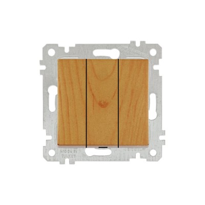 Выключатель 3-клав. (скрытый, без рамки, пруж. зажим) дуб, RITA, MUTLUSAN