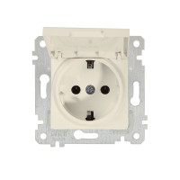 Розетка 1-ая (скрытая, без рамки, с/з, с крышкой) кремовая, RITA, MUTLUSAN