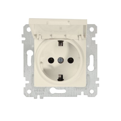 Розетка 1-ая (скрытая, без рамки, с/з, с крышкой) кремовая, RITA, MUTLUSAN