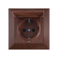 Розетка 1-ая (скрытая, с/з, с крышкой) орех, DARIA, MUTLUSAN Розетка 1-ая (скрытая, с/з, с крышкой) орех, DARIA, MUTLUSAN