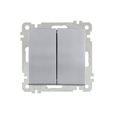 Выключатель 2-клав. (скрытый, винт. зажим) серебро, ELITRA, MUTLUSAN