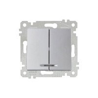 Выключатель 2-клав. (с подсветкой, скрытый, без рамки, винт. зажим) серебро, RITA, MUTLUSAN
