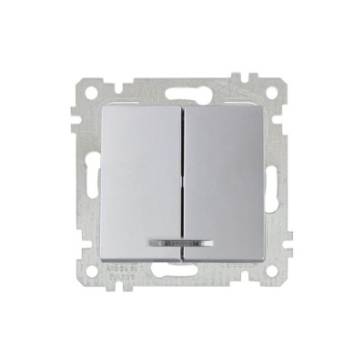Выключатель 2-клав. (с подсветкой, скрытый, без рамки, винт. зажим) серебро, RITA, MUTLUSAN