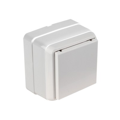 Розетка 1-ая (открытая, с/з, с крышкой) белая, BRON, MUTLUSAN