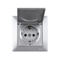 Розетка 1-ая (скрытая, с/з, с крышкой) серебро, DARIA, MUTLUSAN