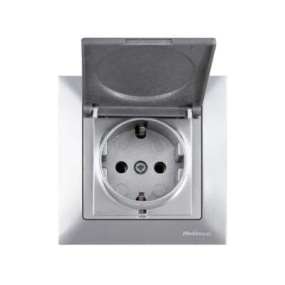 Розетка 1-ая (скрытая, с/з, с крышкой) серебро, DARIA, MUTLUSAN