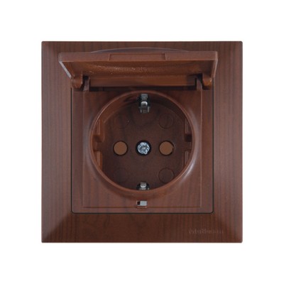 Розетка 1-ая (скрытая, с/з, шторки,с крышкой) орех, DARIA, MUTLUSAN Розетка 1-ая (скрытая, с/з, шторки,с крышкой) орех, DARIA, MUTLUSAN
