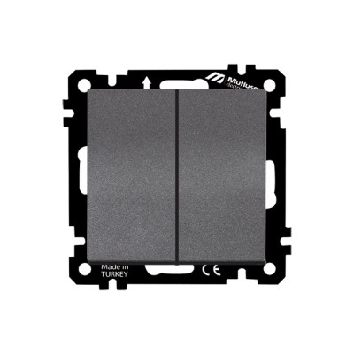 Выключатель 2-клав. (скрытый, без рамки, пруж. зажим) дымчатый, DARIA, MUTLUSAN