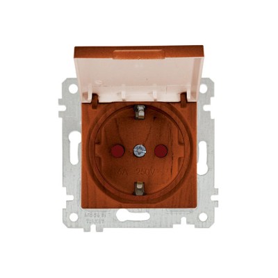 Розетка 1-ая (скрытая, без рамки, с/з, шторки,с крышкой) вишня, RITA, MUTLUSAN