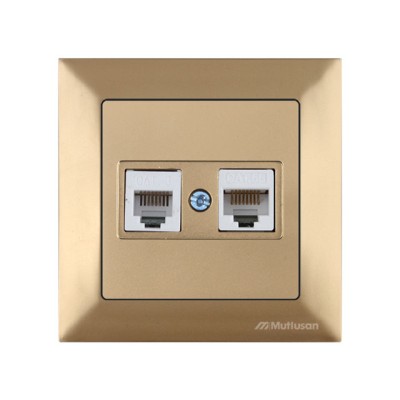 Розетка телефонная + компьютерная (RJ12+Cat5e, скрытая) золото, DARIA, MUTLUSAN