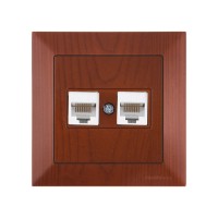 Розетка компьютерная 2xRJ45 (Cat5e, скрытая) вишня, DARIA, MUTLUSAN