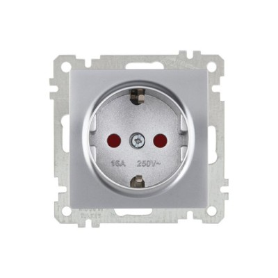 Розетка 1-ая (скрытая, с/з, шторки) серебро, ELITRA, MUTLUSAN