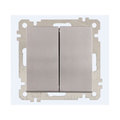 Выключатель 2-клав. (скрытый, без рамки, пруж. зажим) серебро, DARIA, MUTLUSAN