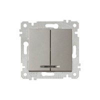Выключатель 2-клав. (с подсветкой, скрытый, без рамки, винт. зажим) титан, RITA, MUTLUSAN Выключатель 2-клав. (с подсветкой, скрытый, без рамки, винт. зажим) титан, RITA, MUTLUSAN