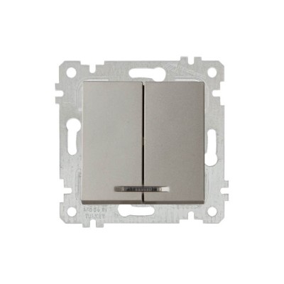 Выключатель 2-клав. (с подсветкой, скрытый, без рамки, винт. зажим) титан, RITA, MUTLUSAN
