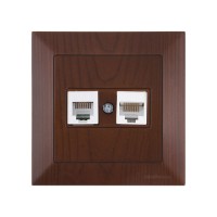 Розетка телефонная + компьютерная (RJ12+Cat5e, скрытая) орех, DARIA, MUTLUSAN