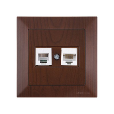 Розетка телефонная + компьютерная (RJ12+Cat5e, скрытая) орех, DARIA, MUTLUSAN