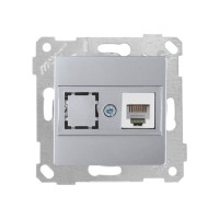 Розетка телефонная 1хRJ12 (скрытая, без рамки) серебро, RITA, MUTLUSAN