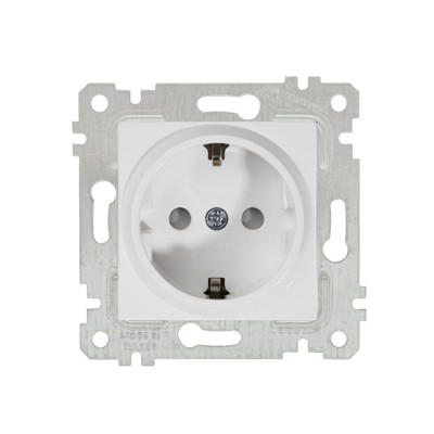 Розетка 1-ая (скрытая, без рамки, с/з, шторки) белая, RITA, MUTLUSAN