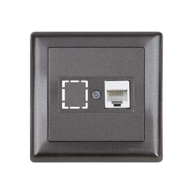 Розетка компьютерная 1xRJ45 (Cat5e, скрытая, с рамкой) дымчатый, DARIA, MUTLUSAN