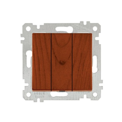 Выключатель 3-клав. (скрытый, без рамки, пруж. зажим) вишня, RITA, MUTLUSAN