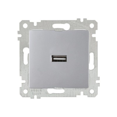 Розетка 1-ая USB (скрытая, без рамки) серебро, RITA, MUTLUSAN
