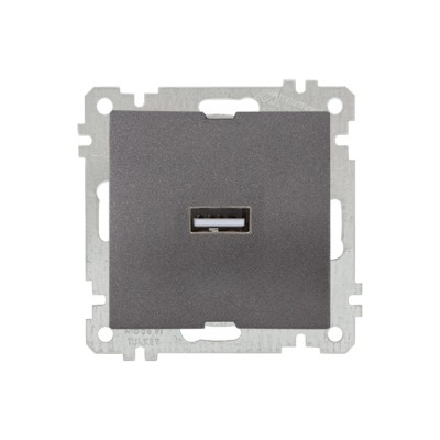 Розетка 1-ая USB (скрытая, без рамки) дымчатая, DARIA, MUTLUSAN