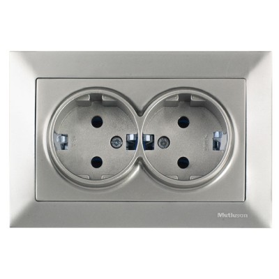 Розетка 2-ая (скрытая, с/з) титан, DARIA, MUTLUSAN